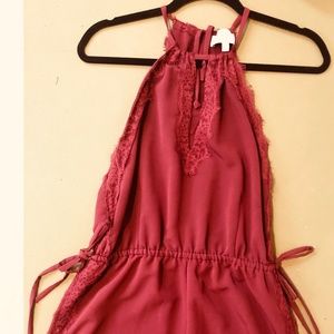 Kendall + Kylie Maroon Lace Side Tie Romper